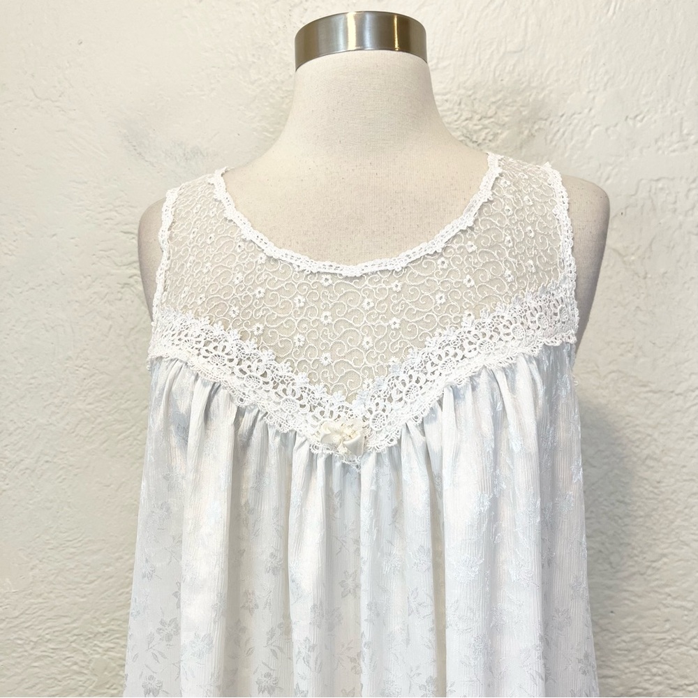 Vintage Christian Dior Slip Dress Nightgown White Satin Floral Lace Coquette M - Picture 3 of 10